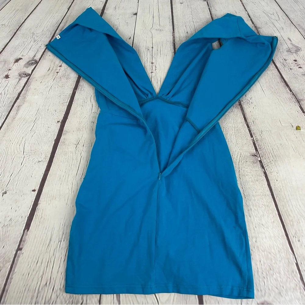 Revolve By The Way Minnie Deep V Dress Ruched Bodycon Size Small Blue - Picture 11 of 15